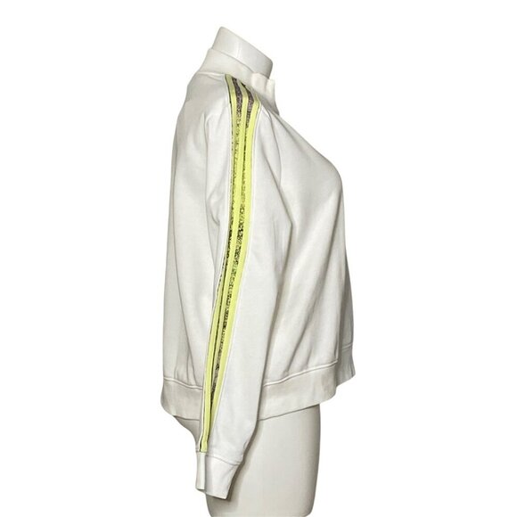 Adidas NWT White Half-Zip Sweatshirt Neon Yellow Logo Stripe Sleeves Women's 2XL - Picture 5 of 11